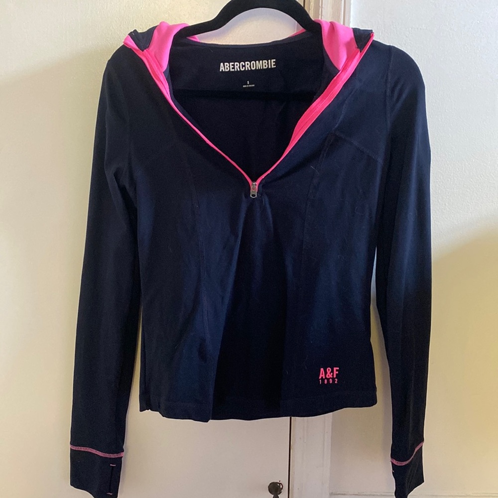 Abercrombie black hot pink athletic half zip sweater hoodie